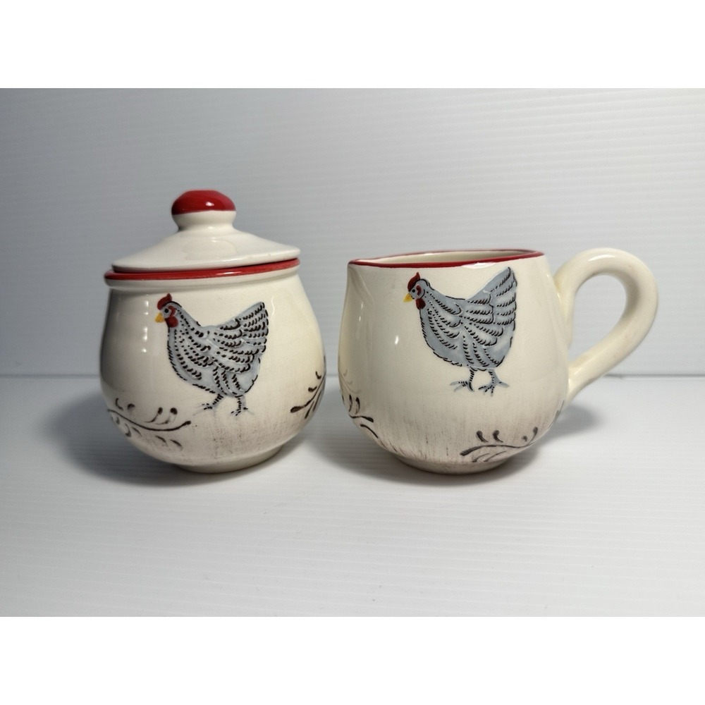 Sur La Table Rooster Creamer Pitcher &‎ Sugar Bowl Set Italian Ceramic Farmhouse